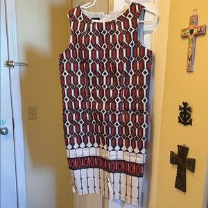 Talbots Red and White Geometric Midi Dress